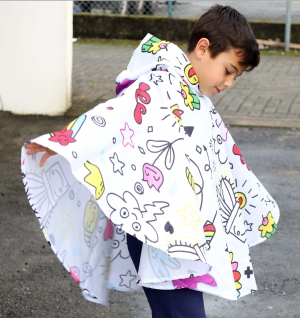 Child waterproof fabric poncho, full print