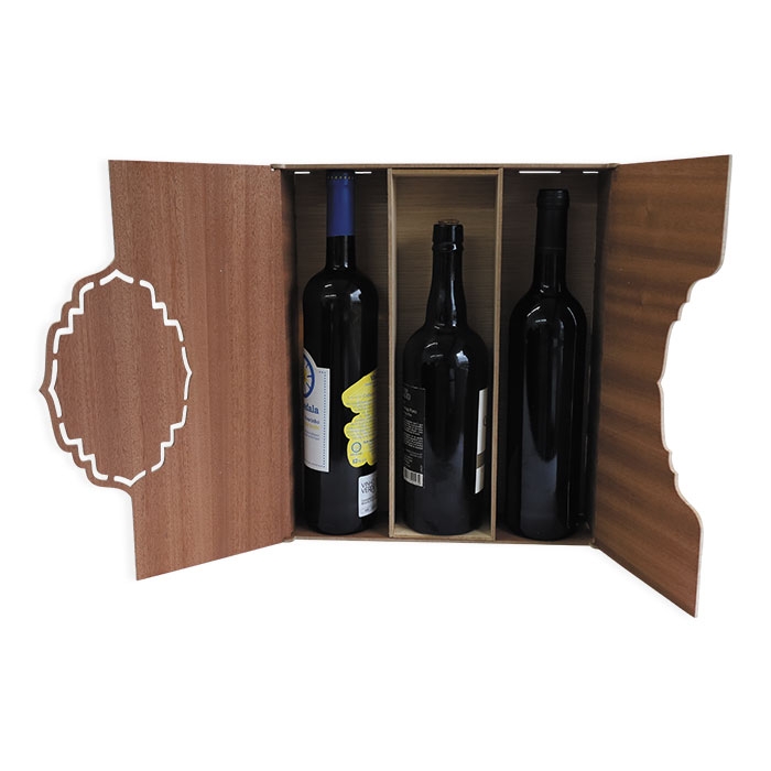 WOODEN BOX FOR 3 WINE BOTTLES, PRINT NOT INCLUDED