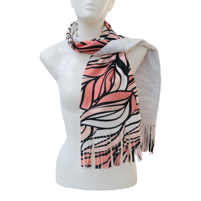 Polar scarf with fringes printing on one side