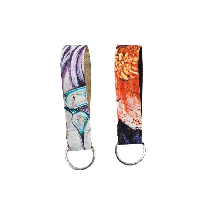 RPET Polyester Ribbon Keychain with Ring, Four-color Printin