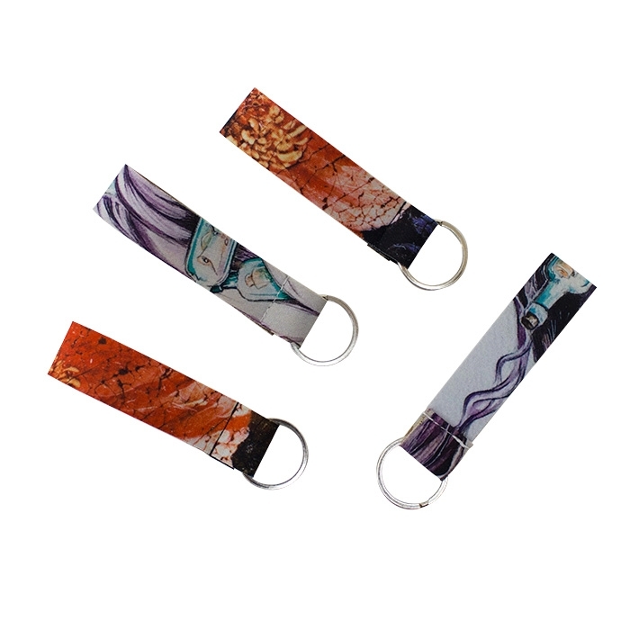 RPET Polyester Ribbon Keychain with Ring, Four-color Printin